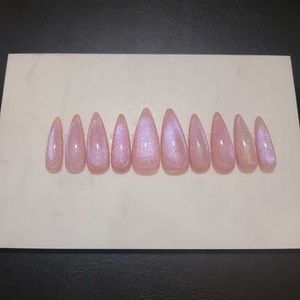 Pink Rainbow holographic cat eye nail, handmade made to order, fake nail